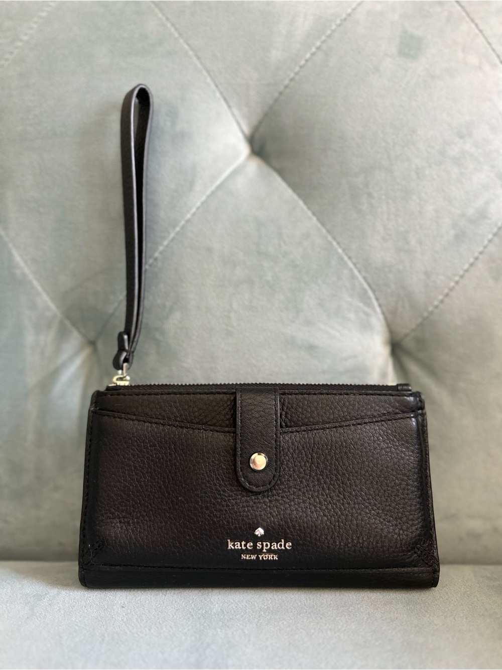 kate spade Black Pebbled Leather Wristlet Clutch
